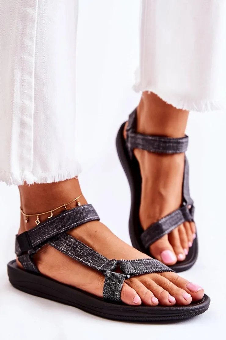 Damskie Boto Klasyczne Damskie Sandały Na Rzepy Czarne Kalla