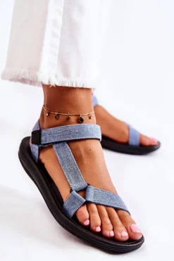 Hot Boto Klasyczne Damskie Sandały Na Rzepy Jasnoniebieskie Kalla