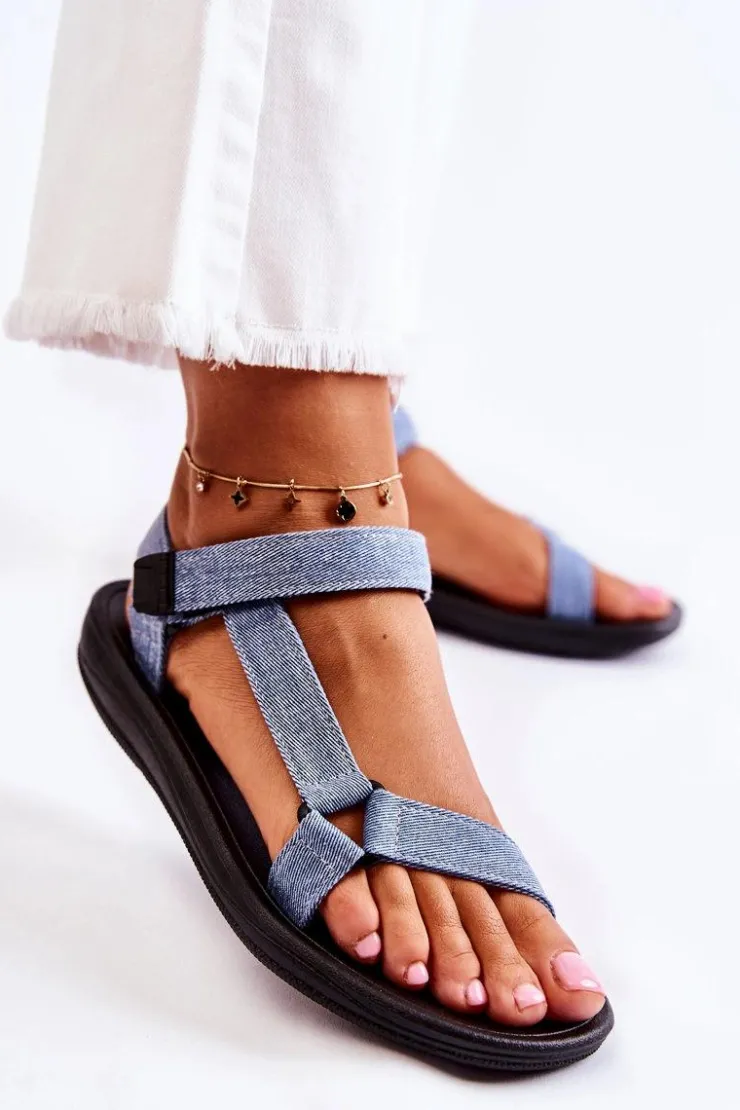 Hot Boto Klasyczne Damskie Sandały Na Rzepy Jasnoniebieskie Kalla