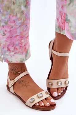 Sale Damskie buty S.Barski Klasyczne Damskie Sandały Z Ozdobami S.Barski SS27-79 Beżowe