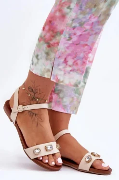 Sale Damskie buty S.Barski Klasyczne Damskie Sandały Z Ozdobami S.Barski SS27-79 Beżowe