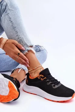 Boto Buty Sportowe Na Platformie|Sneakersy Damskie*Klasyczne Damskie Sportowe Buty Sznurowane Czarno-Pomarańczowe Darla Czarny