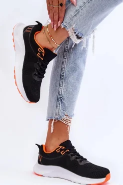 Boto Buty Sportowe Na Platformie|Sneakersy Damskie*Klasyczne Damskie Sportowe Buty Sznurowane Czarno-Pomarańczowe Darla Czarny