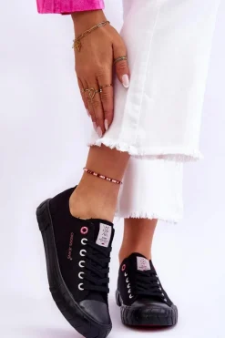 Discount Cross Jeans Klasyczne Damskie Trampki LL2R4051 Czarne Czarny