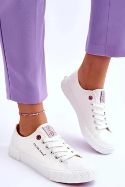 Cross Jeans Trampki Damskie Cross Jeans|Trampki Damskie Niskie*Klasyczne Damskie Trampki LL2R4052 Białe