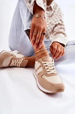 Boto Sneakersy Damskie*Klasyczne Damskie Wiązane Buty Sportowe Beżowe Elenes