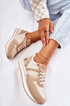 Boto Sneakersy Damskie*Klasyczne Damskie Wiązane Buty Sportowe Beżowe Elenes