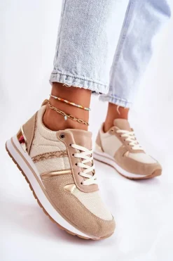Boto Sneakersy Damskie*Klasyczne Damskie Wiązane Buty Sportowe Beżowe Elenes
