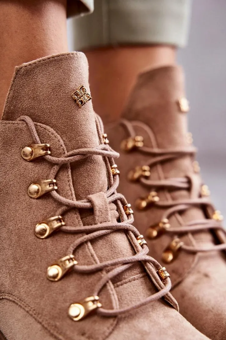 Damskie Damskie buty S.Barski Klasyczne Damskie Zamszowe Botki Beżowe Telma