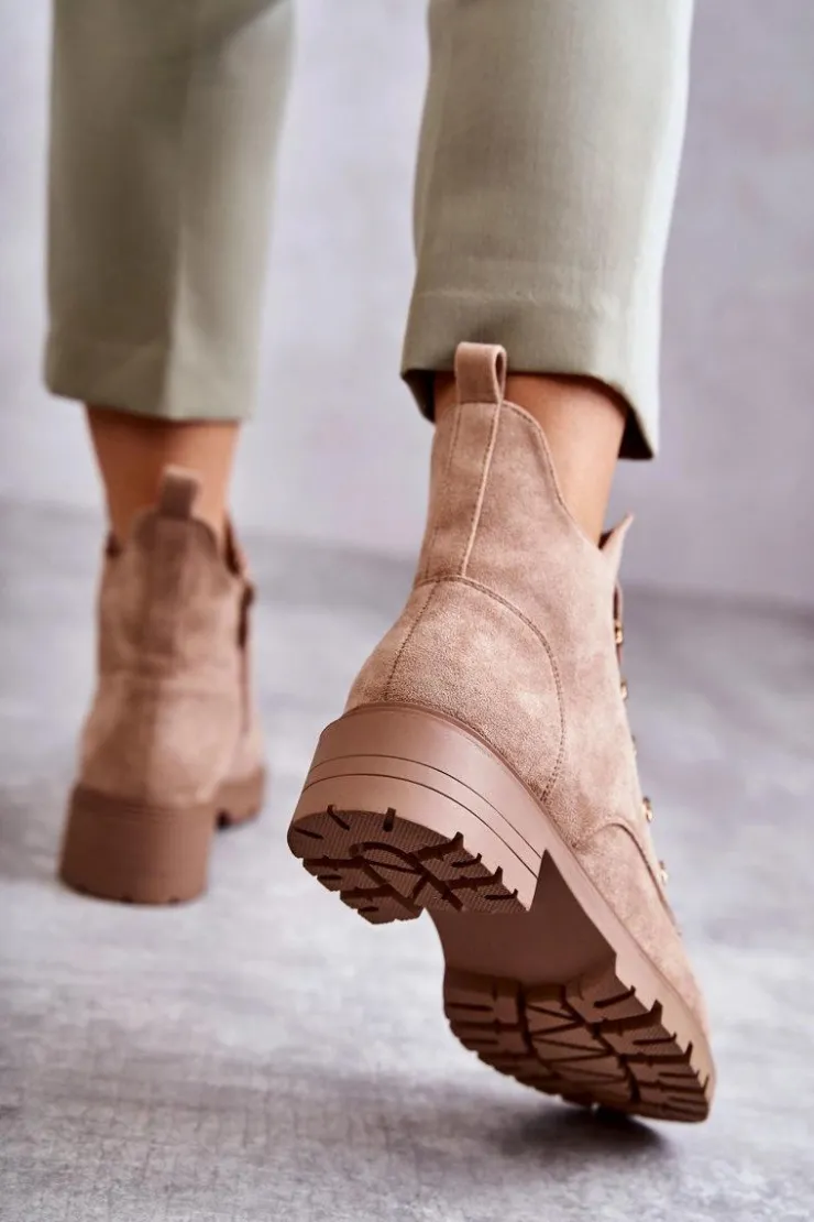 Damskie Damskie buty S.Barski Klasyczne Damskie Zamszowe Botki Beżowe Telma