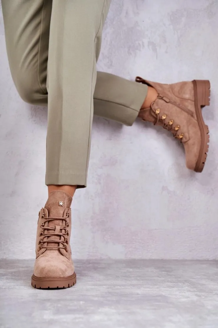 Damskie Damskie buty S.Barski Klasyczne Damskie Zamszowe Botki Beżowe Telma