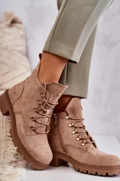 Damskie Damskie buty S.Barski Klasyczne Damskie Zamszowe Botki Beżowe Telma