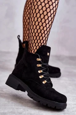 Damskie buty S.Barski Botki Wiosenne|Botki Sznurowane*Klasyczne Damskie Zamszowe Botki Czarne Telma