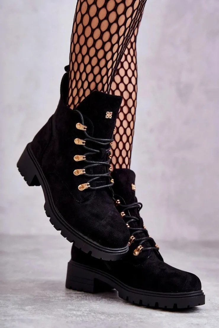 Damskie buty S.Barski Botki Wiosenne|Botki Sznurowane*Klasyczne Damskie Zamszowe Botki Czarne Telma