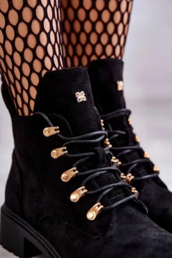 Damskie buty S.Barski Botki Wiosenne|Botki Sznurowane*Klasyczne Damskie Zamszowe Botki Czarne Telma