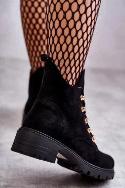 Damskie buty S.Barski Botki Wiosenne|Botki Sznurowane*Klasyczne Damskie Zamszowe Botki Czarne Telma