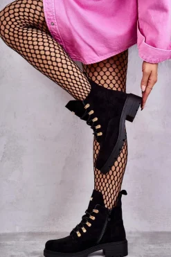 Damskie buty S.Barski Botki Wiosenne|Botki Sznurowane*Klasyczne Damskie Zamszowe Botki Czarne Telma