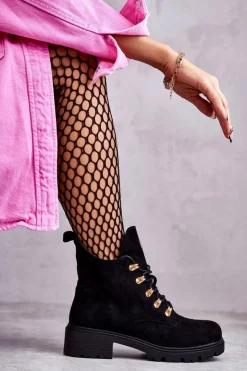 Damskie buty S.Barski Botki Wiosenne|Botki Sznurowane*Klasyczne Damskie Zamszowe Botki Czarne Telma