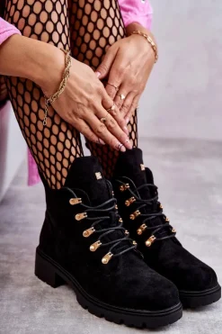 Damskie buty S.Barski Botki Wiosenne|Botki Sznurowane*Klasyczne Damskie Zamszowe Botki Czarne Telma