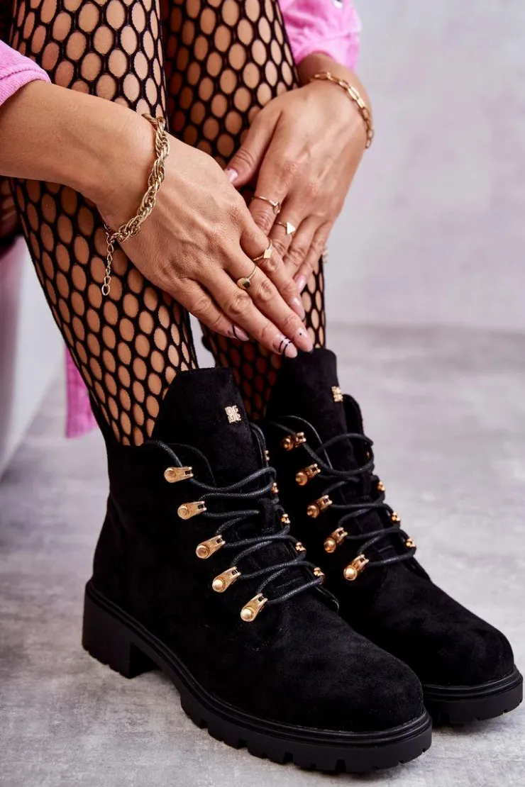 Damskie buty S.Barski Botki Wiosenne|Botki Sznurowane*Klasyczne Damskie Zamszowe Botki Czarne Telma