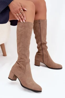 Buty Sergio Leone Klasyczne Eko Zamszowe Kozaki Sergio Leone KZ205 Beżowe