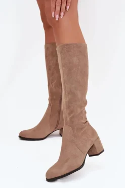 Buty Sergio Leone Klasyczne Eko Zamszowe Kozaki Sergio Leone KZ205 Beżowe