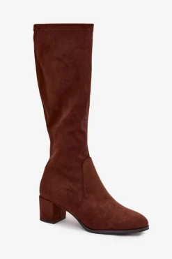 Buty Sergio Leone Kozaki Na Słupku|Kozaki Przed Kolano*Klasyczne Eko Zamszowe Kozaki Sergio Leone KZ205 Ciemnobrązowe