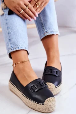 Damskie Boto Klasyczne Espadryle Na Platformie Czarne Julianne