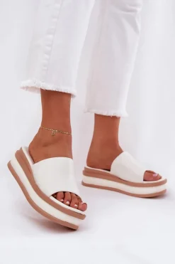 Damskie Boto Klasyczne Klapki Damskie Na Platformie I Koturnie Białe Florenis