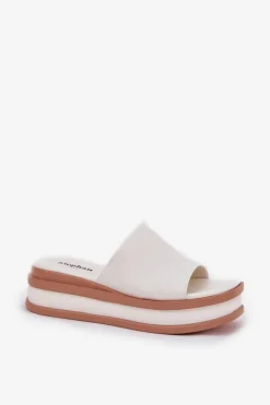 Damskie Boto Klasyczne Klapki Damskie Na Platformie I Koturnie Białe Florenis