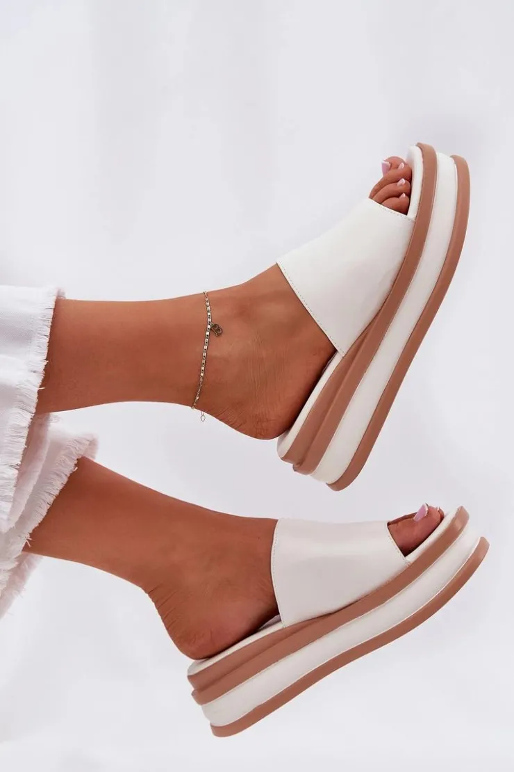 Damskie Boto Klasyczne Klapki Damskie Na Platformie I Koturnie Białe Florenis