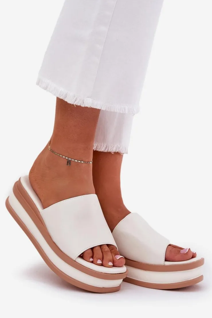 Damskie Boto Klasyczne Klapki Damskie Na Platformie I Koturnie Białe Florenis