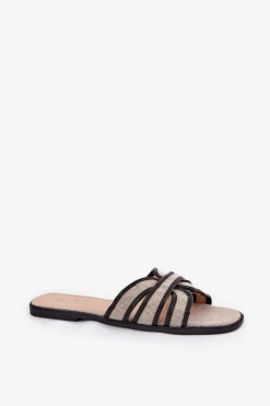 Hot Boto Klasyczne Klapki Damskie Płaskie Beżowo-Czarne Scazze