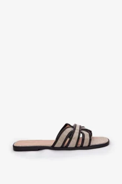 Hot Boto Klasyczne Klapki Damskie Płaskie Beżowo-Czarne Scazze