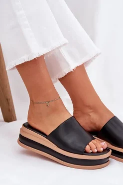 Hot Boto Klasyczne Klapki Damskie Na Platformie I Koturnie Czarne Florenis