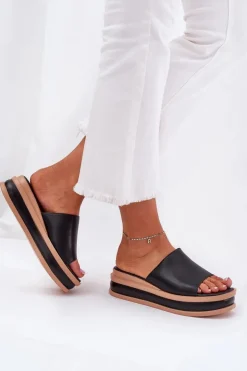 Hot Boto Klasyczne Klapki Damskie Na Platformie I Koturnie Czarne Florenis