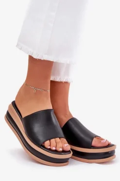 Hot Boto Klasyczne Klapki Damskie Na Platformie I Koturnie Czarne Florenis