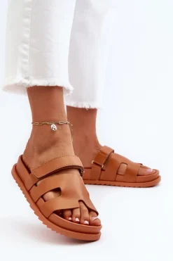 Best Boto Klasyczne Klapki Damskie Camel Molie