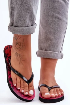 4F Klapki Sportowe|Klapki Damskie Japonki*Klasyczne Klapki Japonki SS23FFLIF060-90S Czarno-Różowe