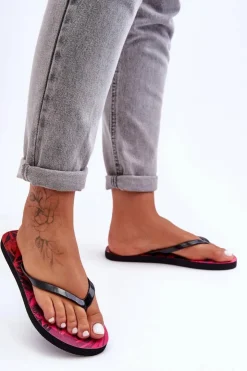 4F Klapki Sportowe|Klapki Damskie Japonki*Klasyczne Klapki Japonki SS23FFLIF060-90S Czarno-Różowe