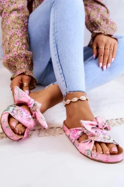 Big Star Shoes Klapki Damskie Big Star|Klapki Damskie Klasyczne*Klasyczne Klapki W Kwiaty Big Star JJ274702 Różowe