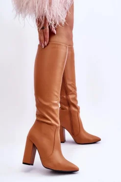 Boto Kozaki Przed Kolano|Kozaki Na Obcasie*Klasyczne Kozaki Na Słupku Camel Mayra Brązowy