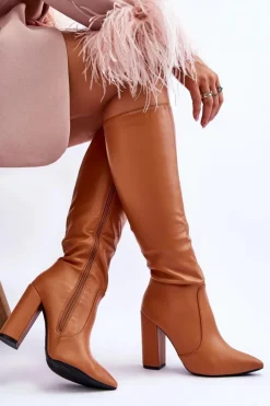 Boto Kozaki Przed Kolano|Kozaki Na Obcasie*Klasyczne Kozaki Na Słupku Camel Mayra Brązowy