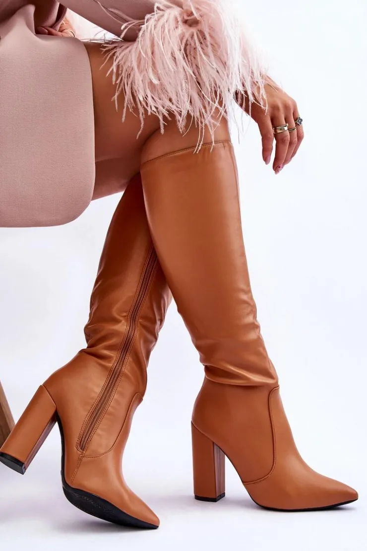 Boto Kozaki Przed Kolano|Kozaki Na Obcasie*Klasyczne Kozaki Na Słupku Camel Mayra Brązowy