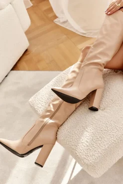 Boto Kozaki Przed Kolano|Kozaki Na Obcasie*Klasyczne Kozaki Na Słupku Nude Mayra Beżowy