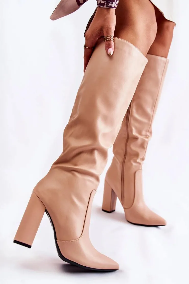 Boto Kozaki Przed Kolano|Kozaki Na Obcasie*Klasyczne Kozaki Na Słupku Nude Mayra Beżowy