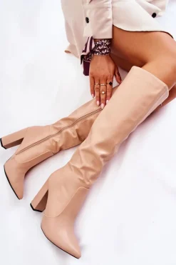 Boto Kozaki Przed Kolano|Kozaki Na Obcasie*Klasyczne Kozaki Na Słupku Nude Mayra Beżowy