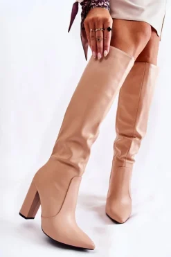 Boto Kozaki Przed Kolano|Kozaki Na Obcasie*Klasyczne Kozaki Na Słupku Nude Mayra Beżowy