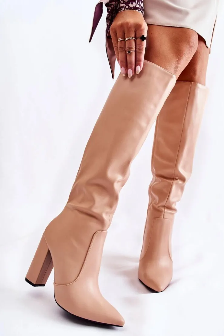 Boto Kozaki Przed Kolano|Kozaki Na Obcasie*Klasyczne Kozaki Na Słupku Nude Mayra Beżowy