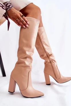 Boto Kozaki Przed Kolano|Kozaki Na Obcasie*Klasyczne Kozaki Na Słupku Nude Mayra Beżowy